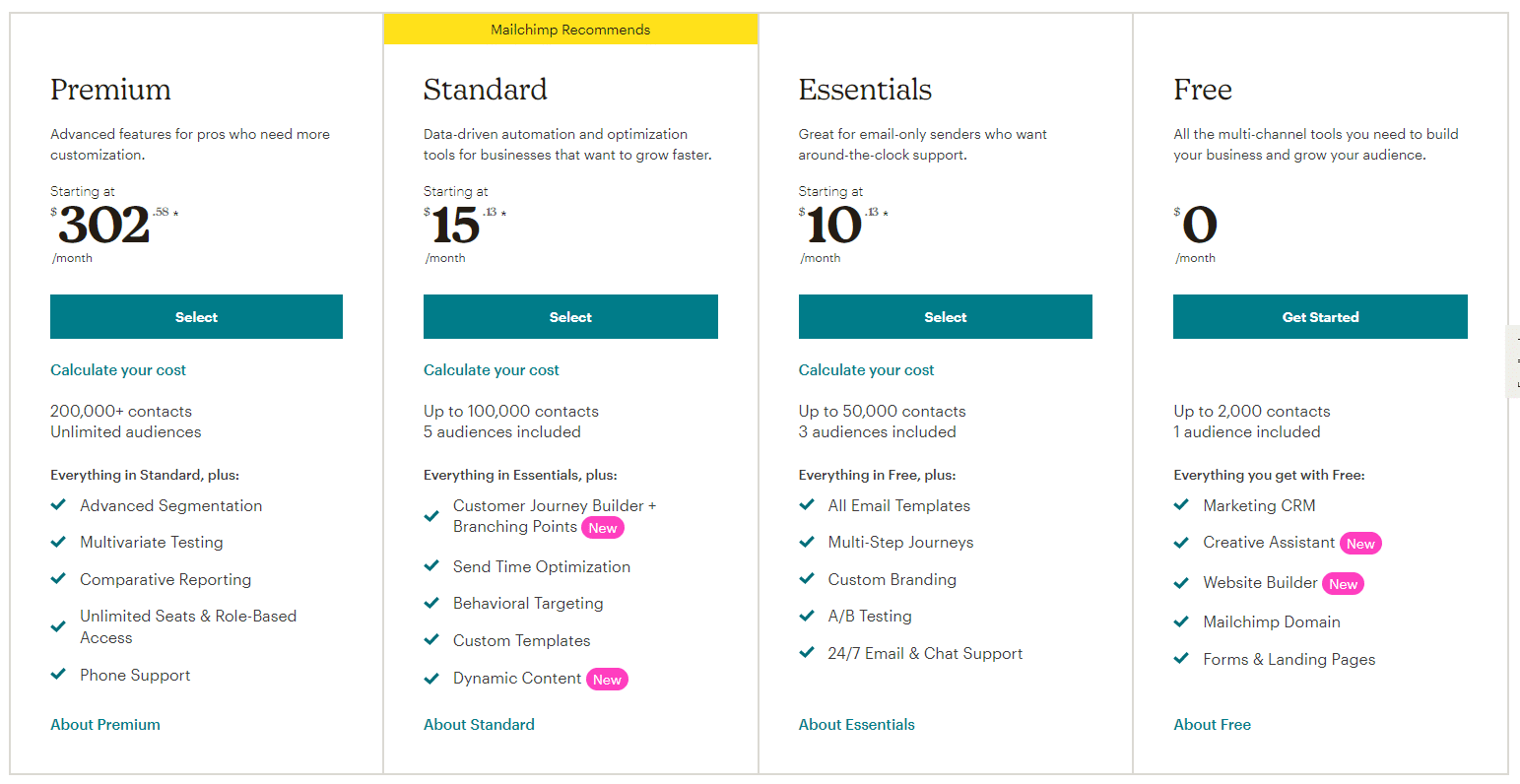 MailChimp Price Details