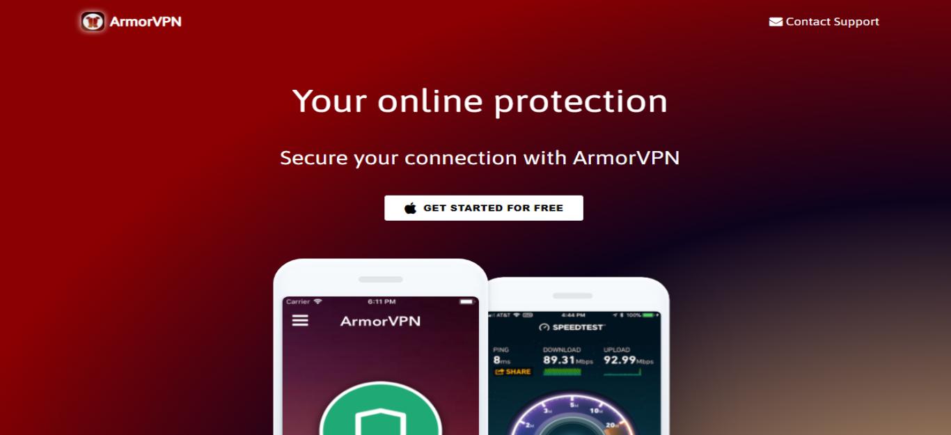Armor VPN Homepage Screenshot