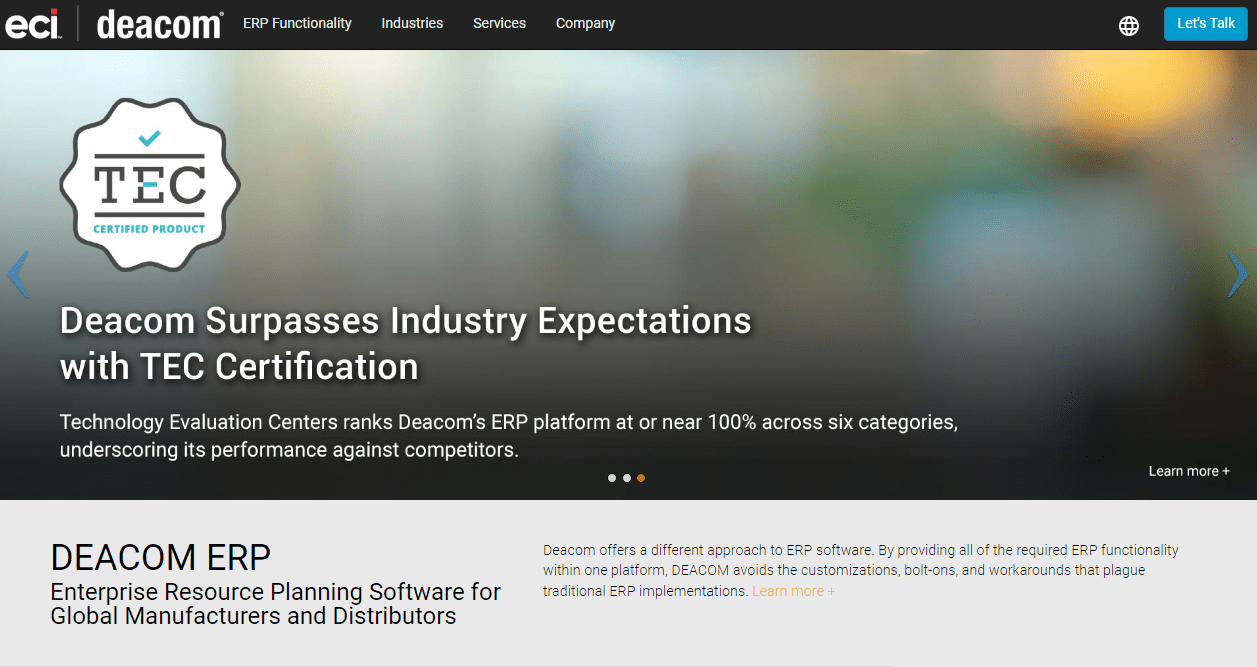 Deacom ERP Homepage