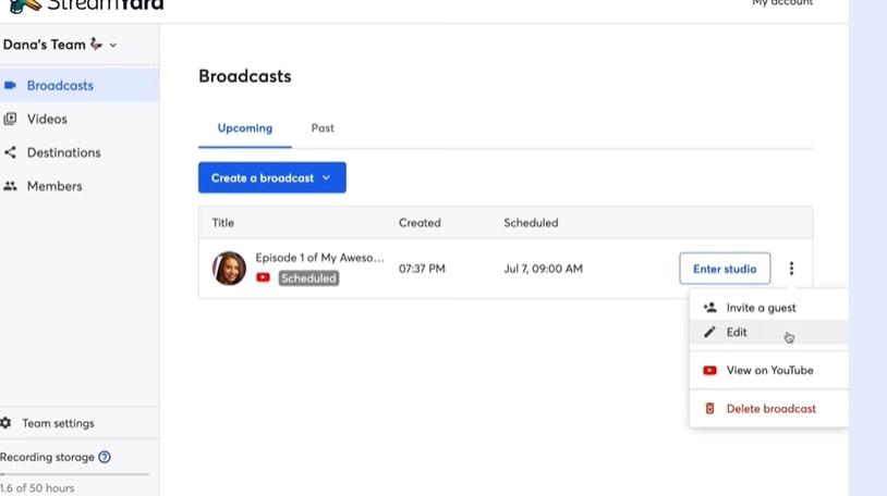 Explore post broadcast options in streamyard