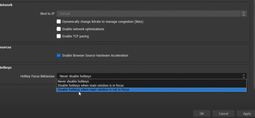 Change hotkey focus behavior